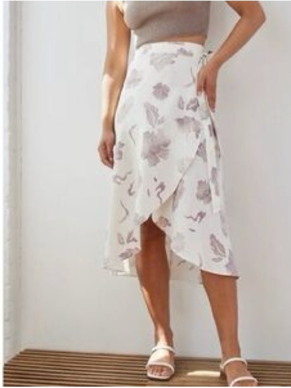 Wilfred White High-Low Wrap Skirt with Dusty Mauve Floral